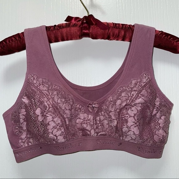 Sports Bra Low Impact Ramie Made in Korea Lace Front No Wire Pullover Bra - Picture 1 of 6